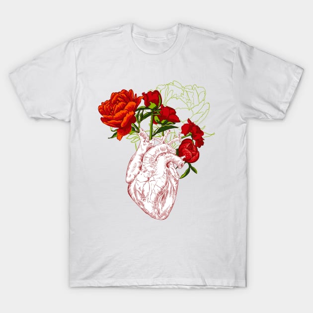 Heart with Flowers T-Shirt by Olga Berlet